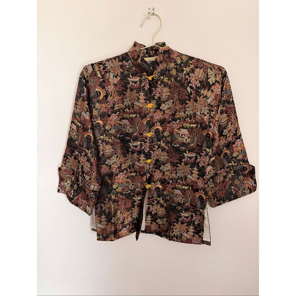 I.M.C. CRAFTSMAN SILK YOKOHAMA Vintage Brocade Yop Tang Suit Mandarin Collar M